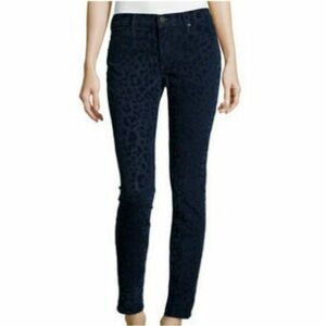 True Religion Halle Mid Rise Super Skinny Purple Leopard Print Corduroy Jeans 28